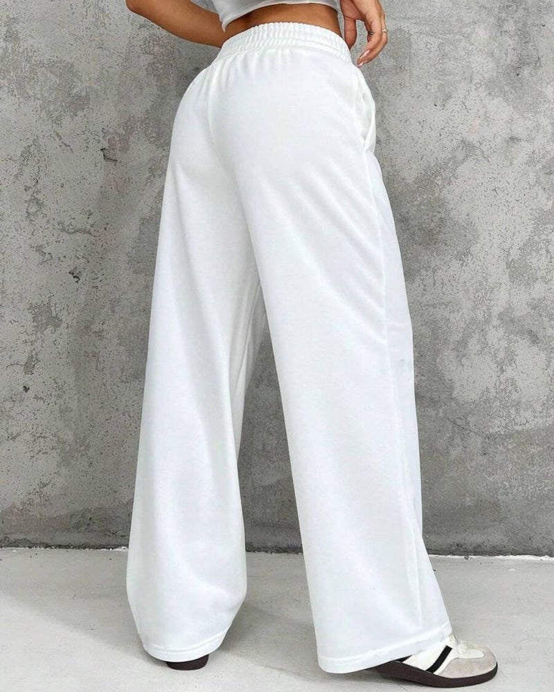 FLYNOFF White Korean Solid Loose Fit Women Track Pant - Image 3